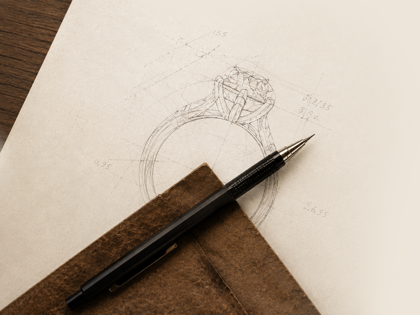Jewellery design sketch with a pen
